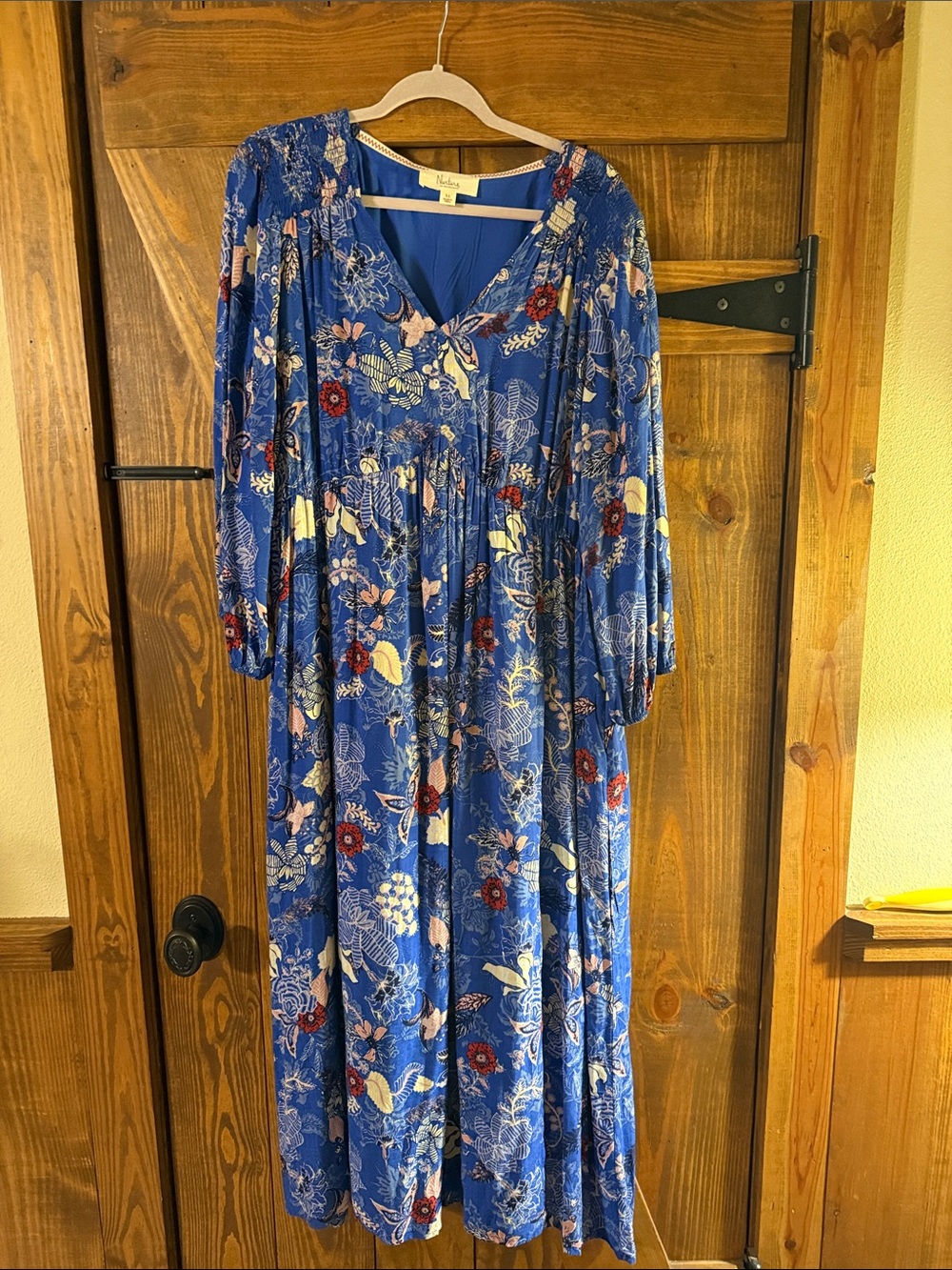 Blue Floral Maxi Dress by Velzera - V-Neck Long Sleeve